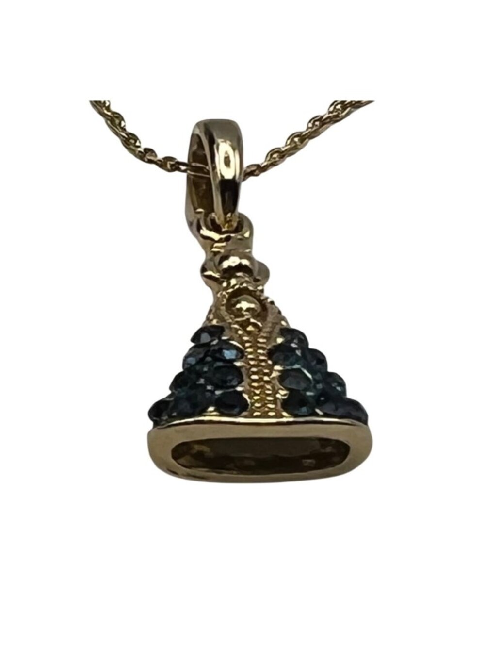 Our Lady Of Aparecida Gold-Tone Necklace Blue Rhinestone Pendant Brazil Style - Picture 4 of 7